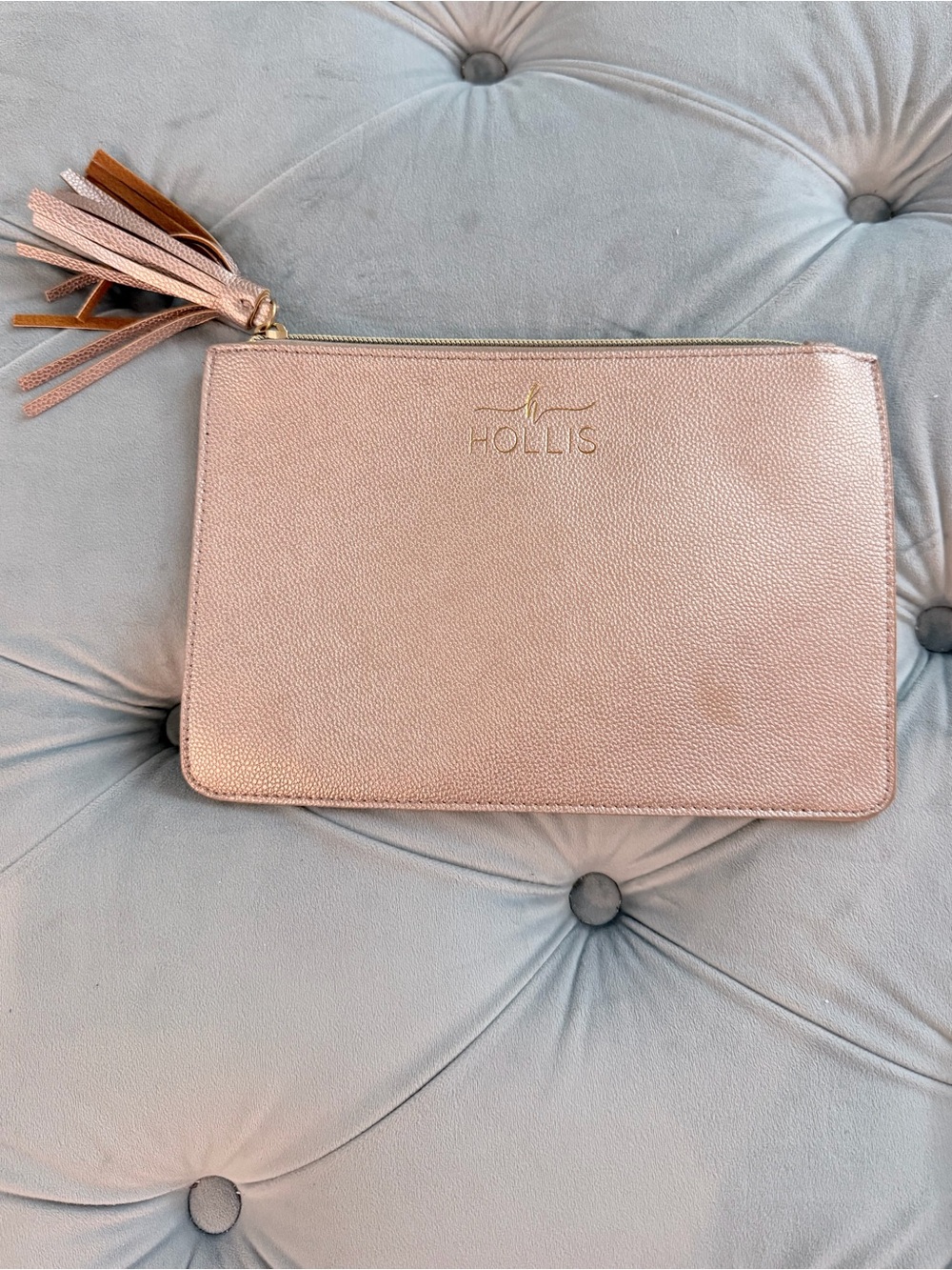 Hollis Rose Gold Metallic Cosmetic Bag Makeup Pouch Travel Organizer Tassel